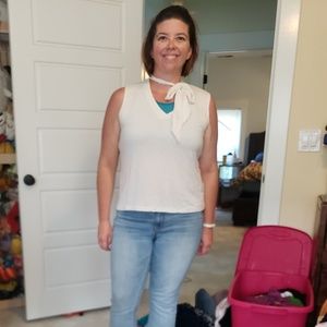 Soft off-white cotton tank with cute neck bow